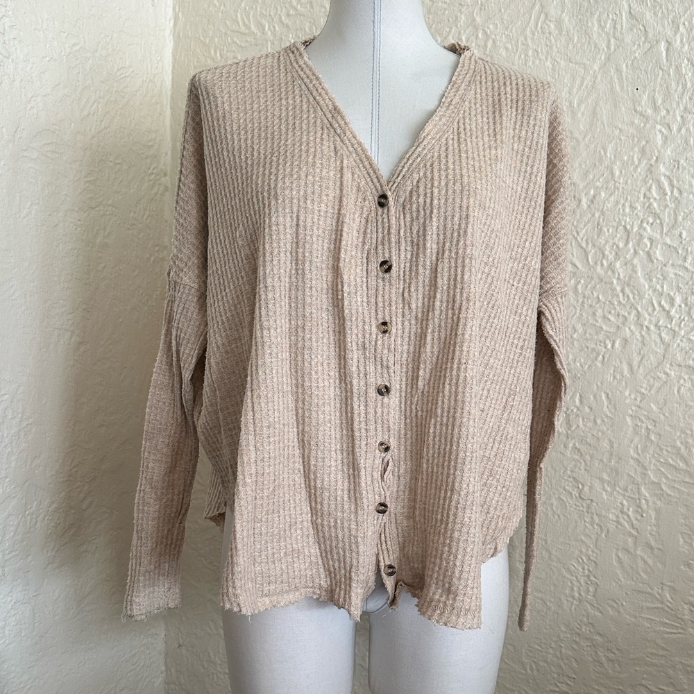 Urban Outfitters Out From Under JoJo Waffle Weave Thermal Top Beige XS - Picture 2 of 6